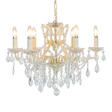 Antique Crackle White 6 Branch Shallow Chandelier