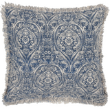 Durelle Damask Fringed Cushion Delph Blue Feather Filled Meadow Lane