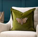 Luna Embroidered Cushion Green Feather Filled MLH