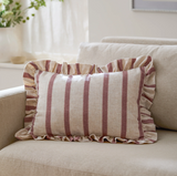 Connie Striped Ruffle Cushion Clay Pink Feather Filled