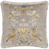 Strawberry Thief Embroidered Velvet Cushion Biscuit Feather Filled Meadow Lane