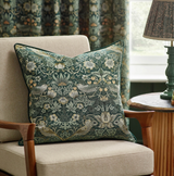 Strawberry Thief Piped Jacquard Cushion Forest Feather Filled ML