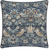 Strawberry Thief Piped Jacquard Cushion Indigo Feather Filled Meadow Lane