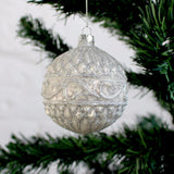 VINTAGE EMBOSSED PEARL & GLITTER GLASS BAUBLE