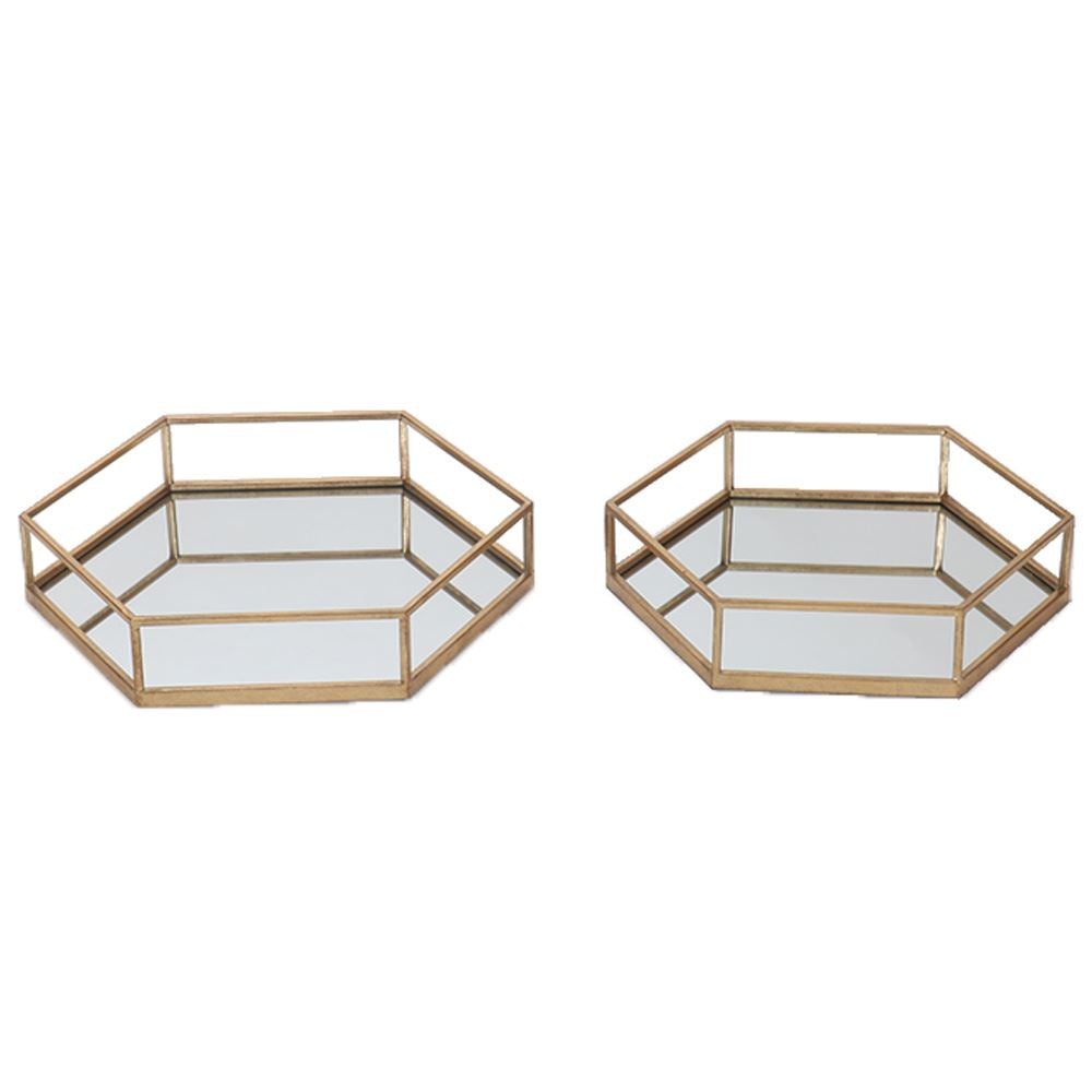 Buy Trays Ireland Set of Two Hexagonal Gold Mirrored Trays Meadow Lane