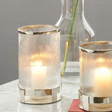 Silver Metal and Clear Textured Glass Hurricane Small - Meadow Lane Ardee