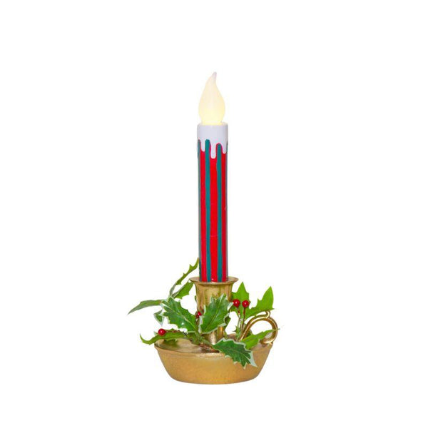 LED Pillar Candle Red & Green Stripe – Holiday Light