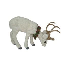 White Grazing Deer with Gold Antlers – Holiday Figurine