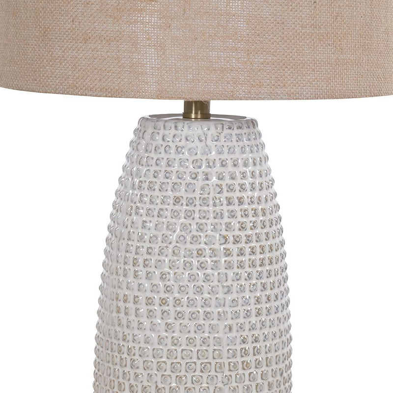 CERAMIC TABLE LAMP WITH BURLAP SHADE 35x35x71cm