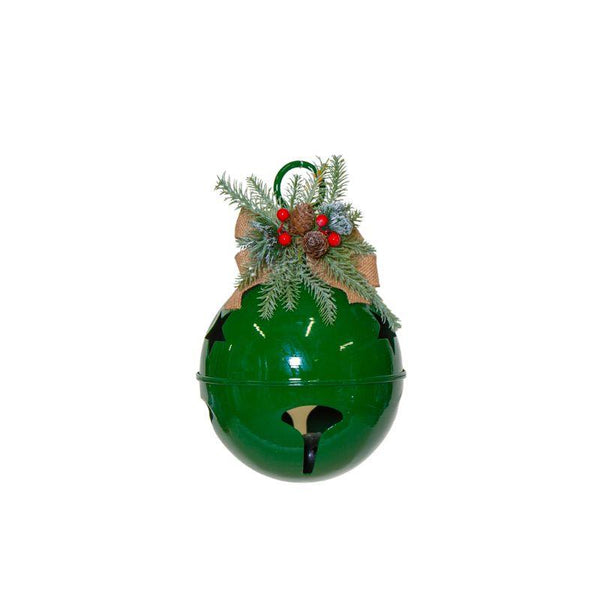 Green Metal Bell with Bow – Holiday Accent