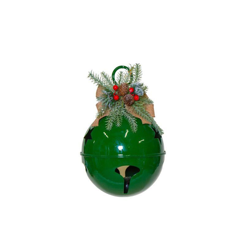 Green Metal Bell with Bow – Holiday Accent