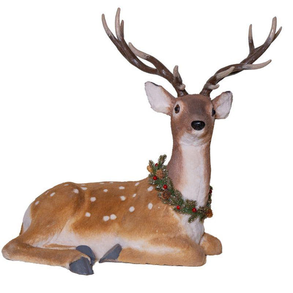 Sitting Deer with Antlers – Holiday Figurine