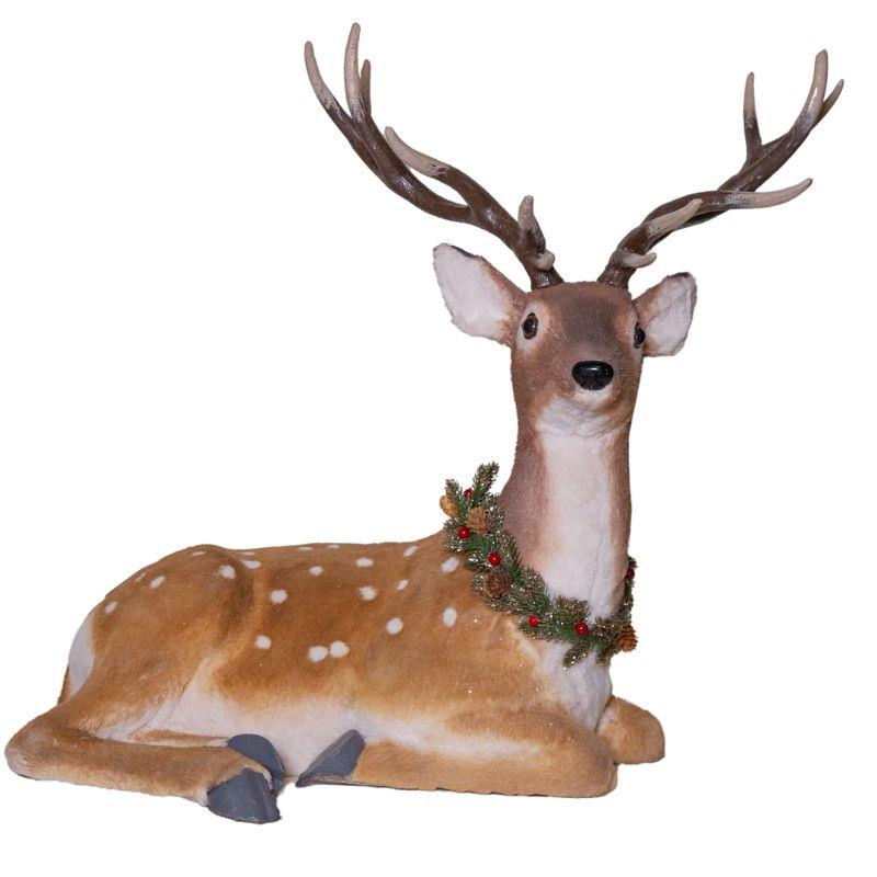 Sitting Deer with Antlers – Holiday Figurine