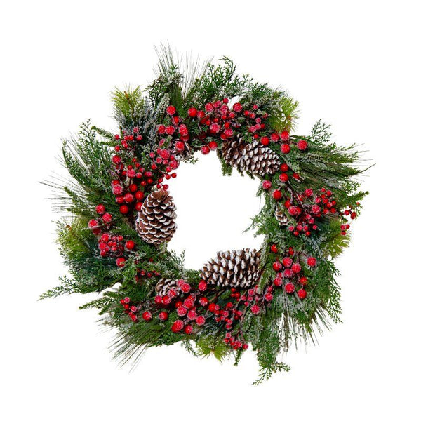 Snowy Pine & Berry Wreath – Holiday Decoration