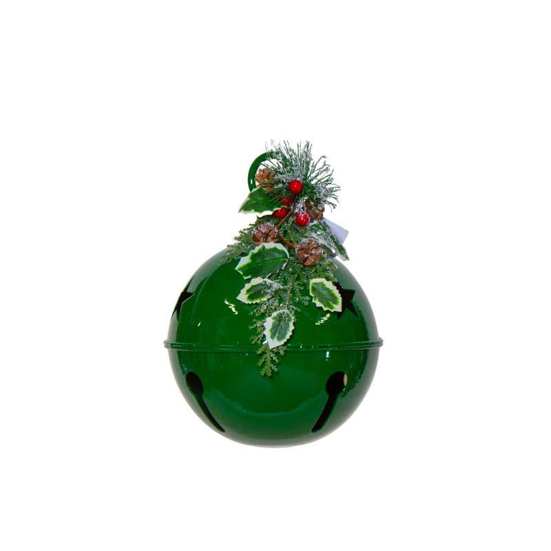 Green Metal Bell with Berries – Festive Decoration