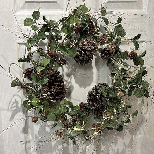 60cm LED Lit Pine Cone Wreath