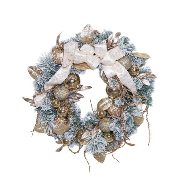 Deluxe Champagne Double Bow Wreath – Festive Accent