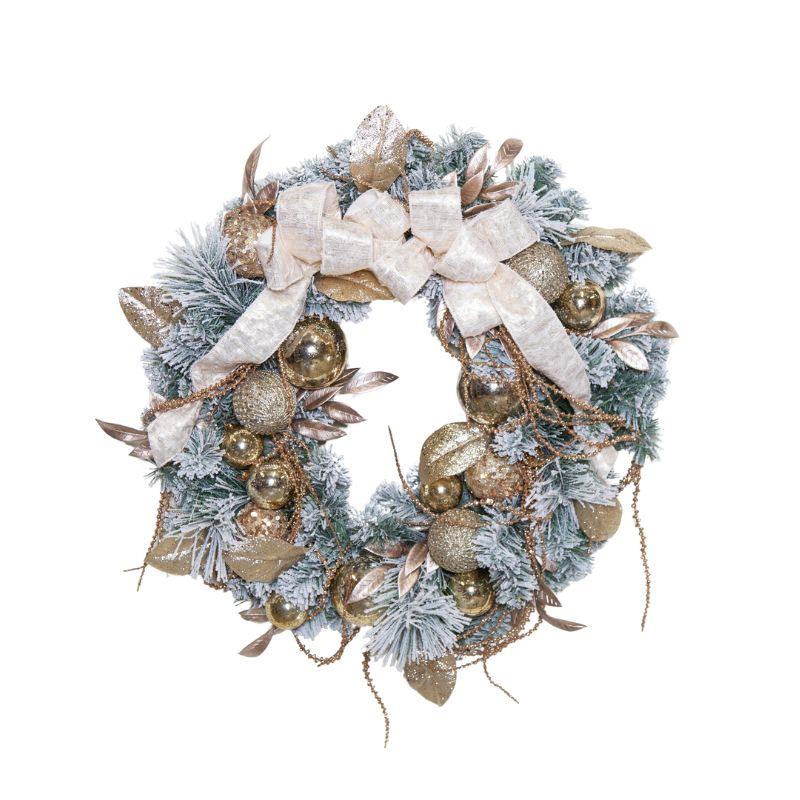 Deluxe Champagne Double Bow Wreath – Festive Accent