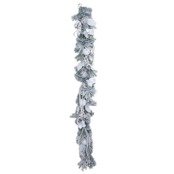 Deluxe Snowy White Garland with Bow – Festive Decoration -183СМ