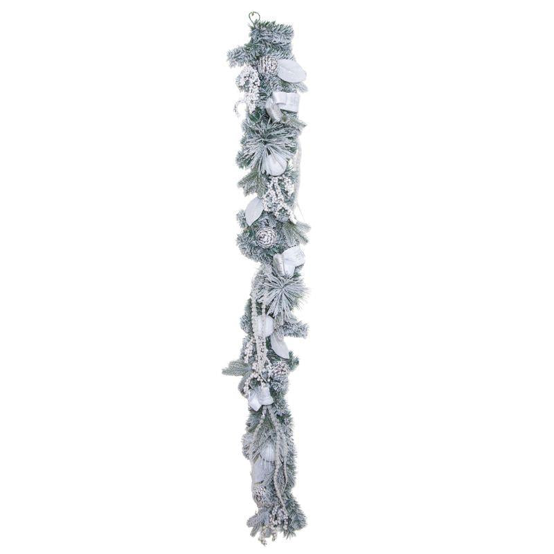 Deluxe Snowy White Garland with Bow – Festive Decoration -183СМ