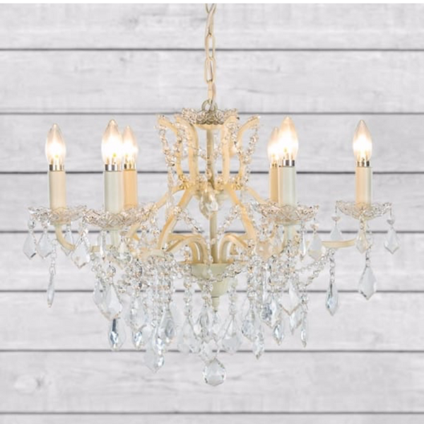 Antique Crackle White 6 Branch Shallow Chandelier