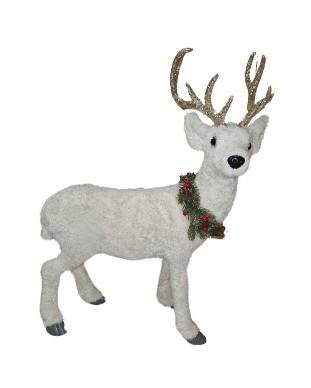White Standing Deer with Gold Antlers – Christmas Figurine