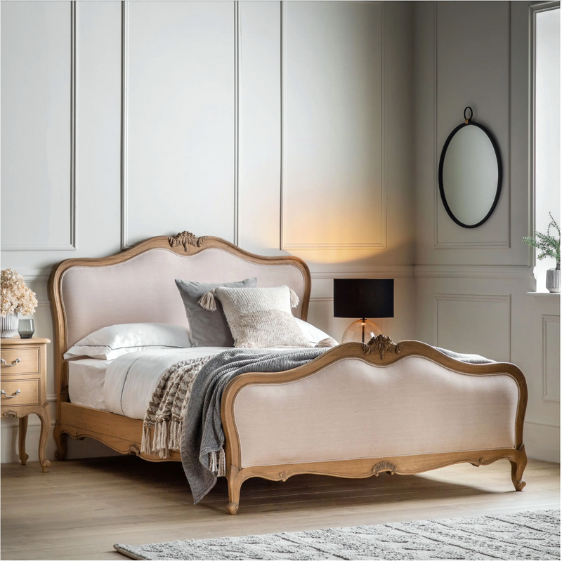 Chic King Linen Weathered Upholstered Bed 
