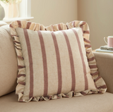 Connie Square Striped Ruffle Cushion Clay Pink Feather Filled MLH