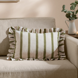 Connie Striped Ruffle Cushion Olive Feather Filled ML