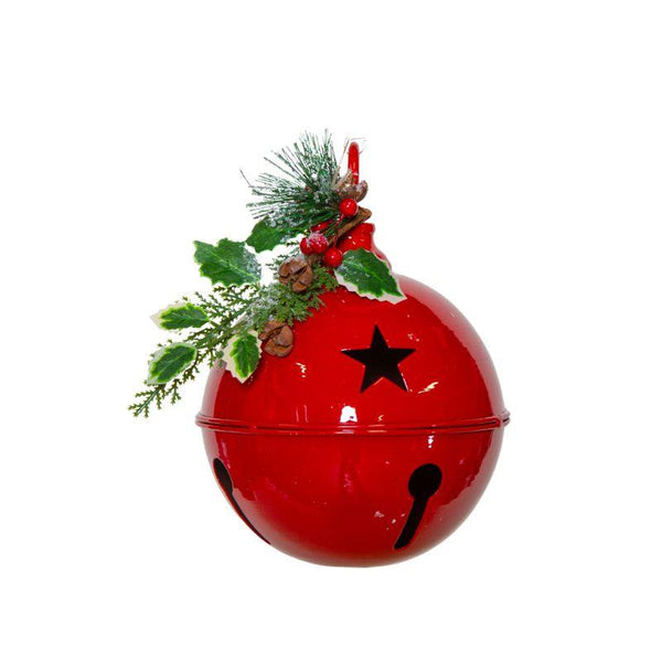 Red Metal Bell with Berries – Christmas Accent