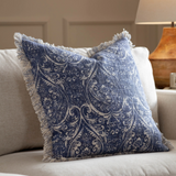 Durelle Damask Fringed Cushion Delph Blue Feather Filled ML