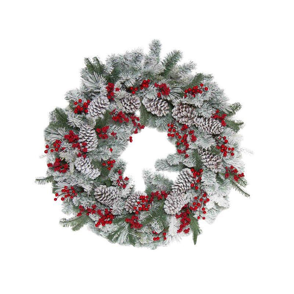 Snowy Wreath with Berries & Cones – Christmas Decoration