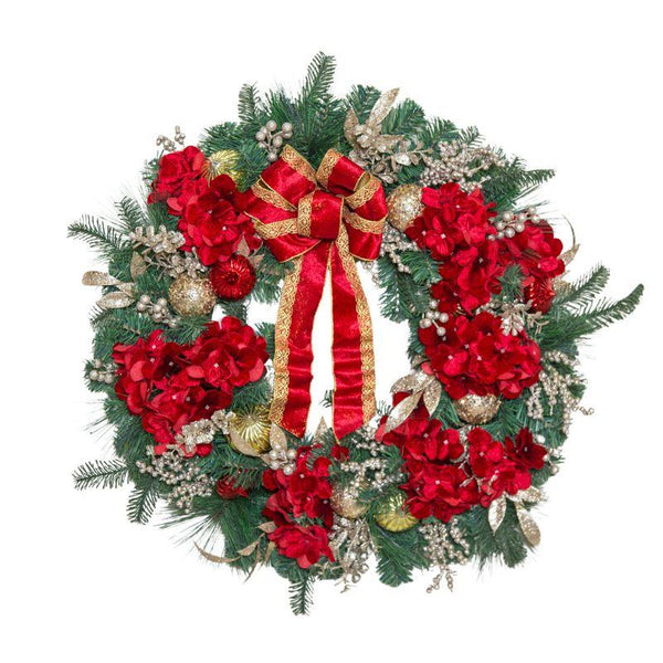 Deluxe Red Hydrangea Wreath – Festive Accent