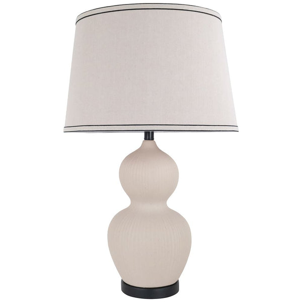 IVORY CERAMIC LAMP WITH OATMEAL & BLACK SHADE