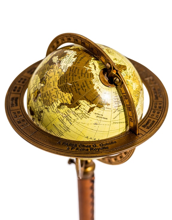 Large Antique Globe On Metal & Leather Stand_2