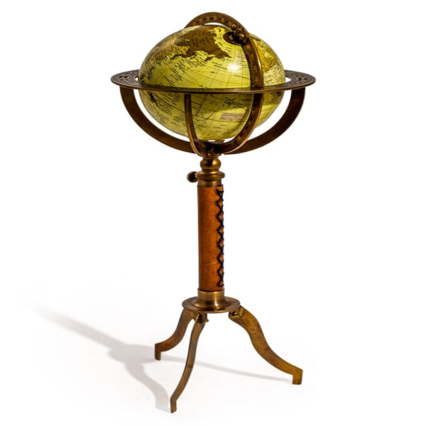 Large Antique Globe On Metal & Leather Stand