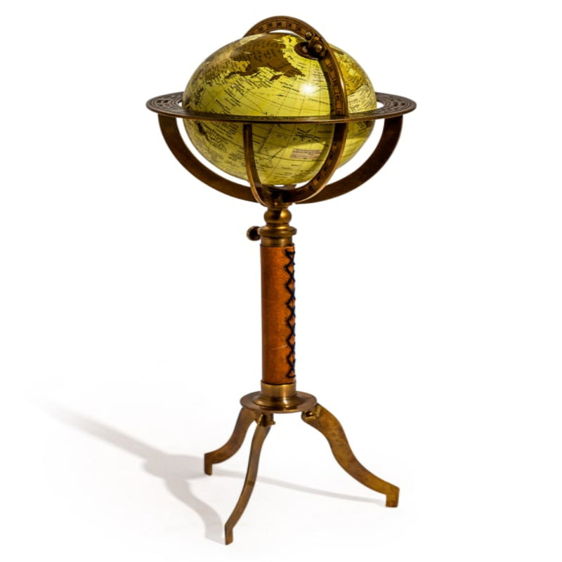 Large Antique Globe On Metal & Leather Stand