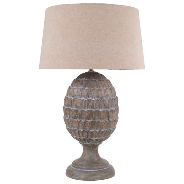 Large Wooden PINECONE TABLE LAMP with oatmeal shade