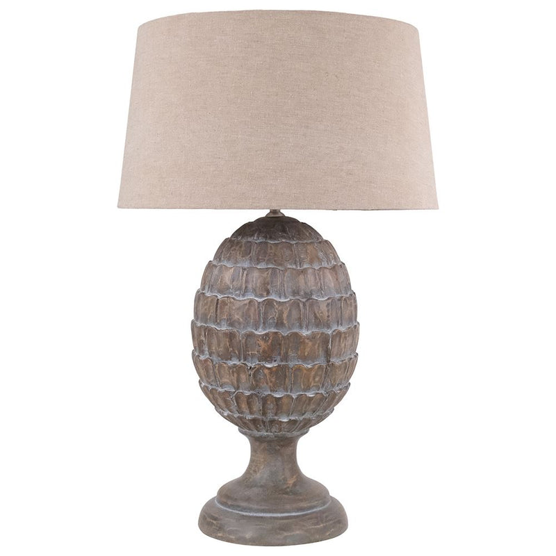 Large Wooden PINECONE TABLE LAMP with oatmeal shade