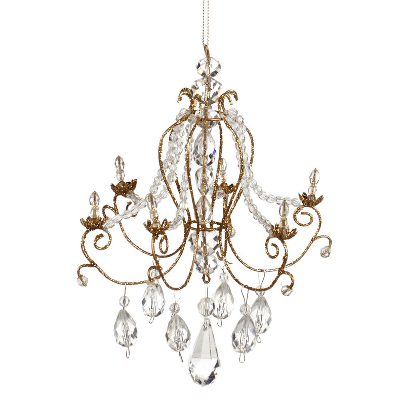 WIRE JEWELLED CHANDELIER ORNAMENT GLOD/CLEAR 22CM