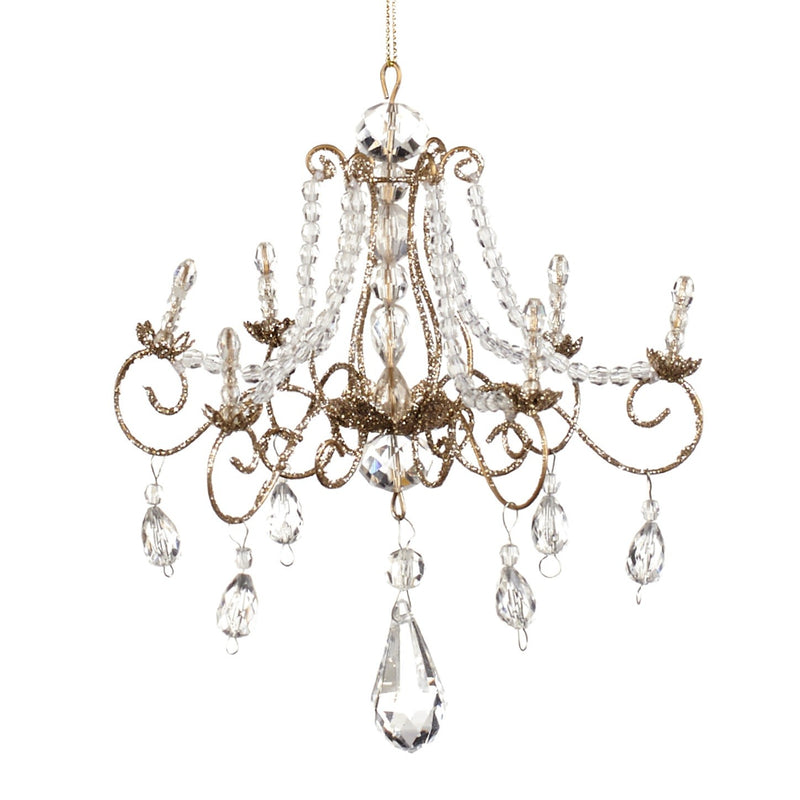 WIRE JEWELLED CHANDELIER ORNAMENT GLOD & CLEAR 17CM