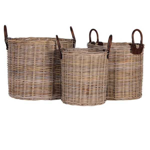 Meadow Lane Set of 3 Large Round Log Baskets