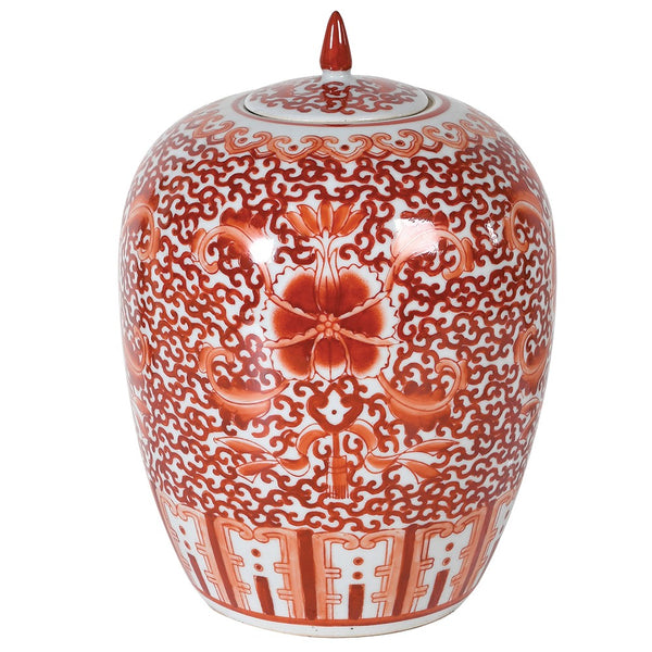 Orange PORCELAIN Patterned Lidded Vase