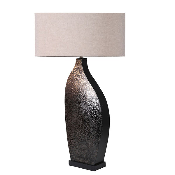 Sculpted Bronze Elegance Table Lamp with Linen Shade_meadow lane 