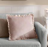 Solene Ruffle Matte Velvet Cushion Pink Feather Filled ML