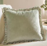 Solene Ruffle Matte Velvet Cushion Sage Feather Filled ML
