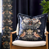 Strawberry Thief Embroidered Velvet Cushion Indigo Feather Filled ML