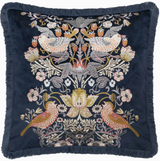 Strawberry Thief Embroidered Velvet Cushion Indigo Feather Filled Meadow Lane