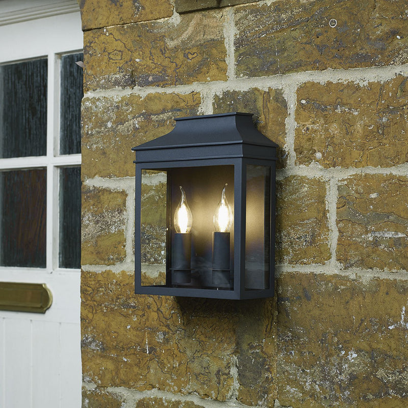 Vapour 2 Light Coach Lantern Outdoor Wall Light Matt Black IP44