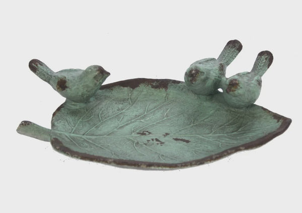 Bird Dish with leaf antique turquoise 14.5x4x9.5cm